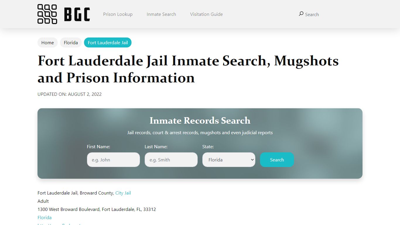 Fort Lauderdale Jail Inmate Search, Mugshots, Visitation, Phone no ...