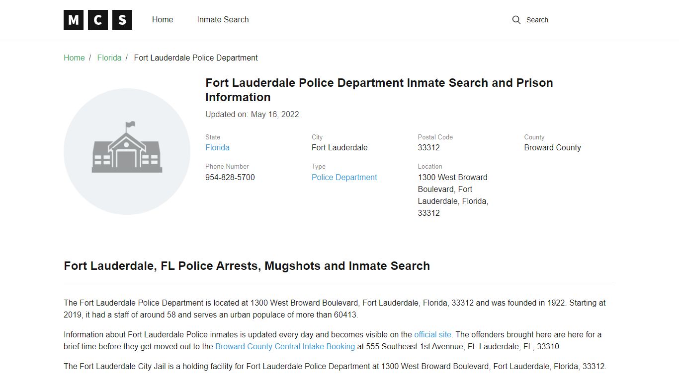 Fort Lauderdale Police Department Inmate Search and Prison Information